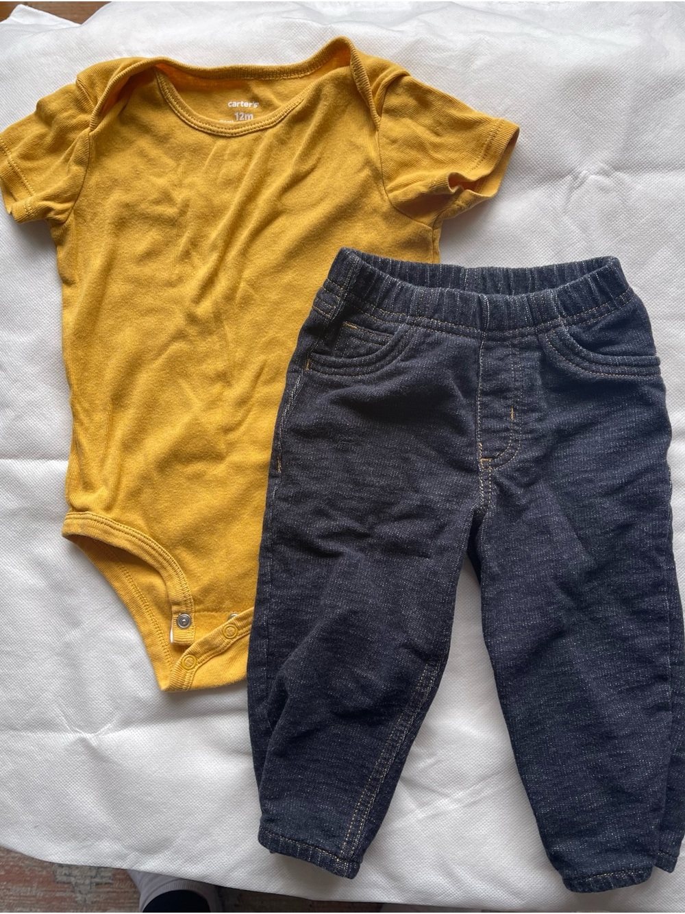 Carter's Mustard Yellow Bodysuit with Dark Gray Stretch Pants